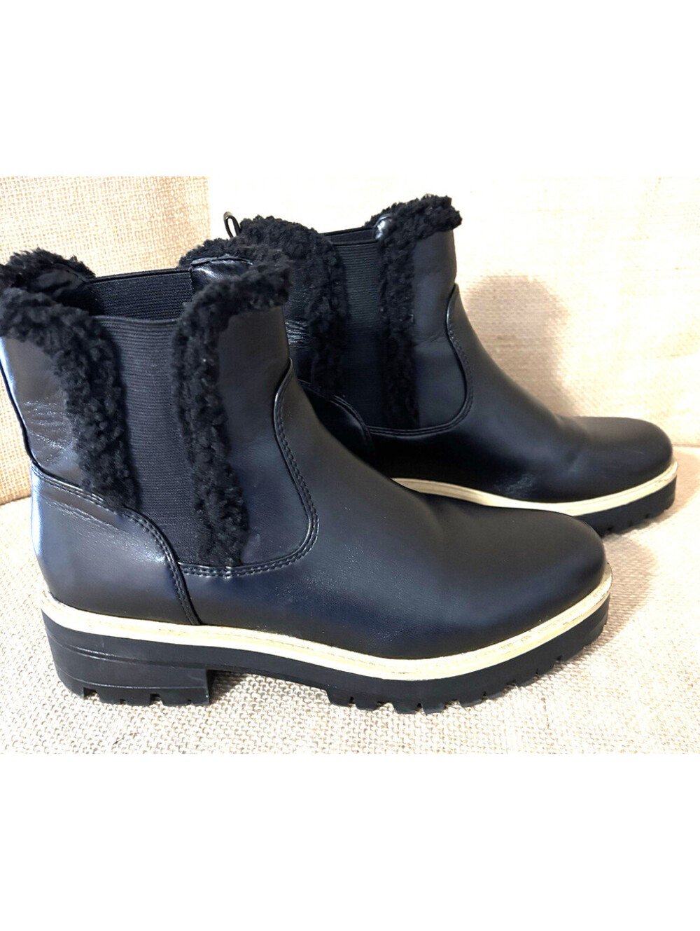 Marc Fisher Women's Leather Ankle Boot Sz 8M Faux Fur Low Heel Pull On